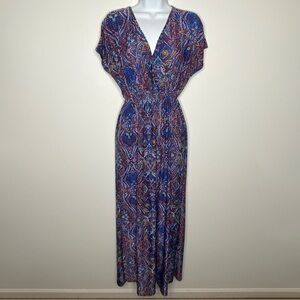 Exist Colorful Boho Surplice Front Elastic Waist Maxi Dress